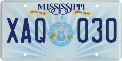 MS license plate XAQ030