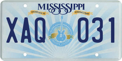 MS license plate XAQ031