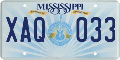 MS license plate XAQ033