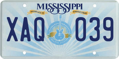 MS license plate XAQ039