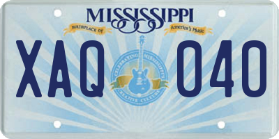 MS license plate XAQ040