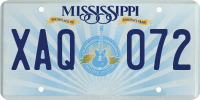 MS license plate XAQ072