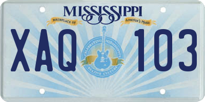 MS license plate XAQ103
