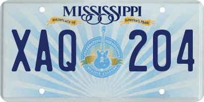 MS license plate XAQ204