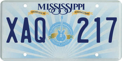 MS license plate XAQ217