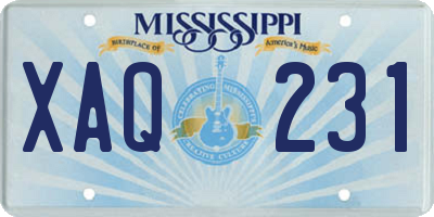 MS license plate XAQ231