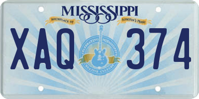 MS license plate XAQ374