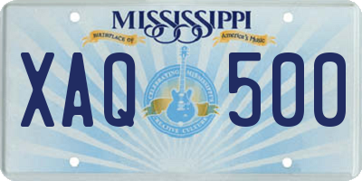 MS license plate XAQ500