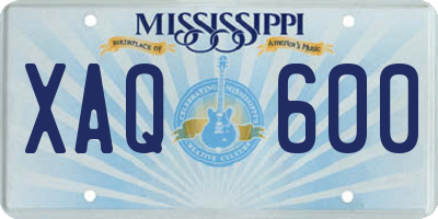 MS license plate XAQ600