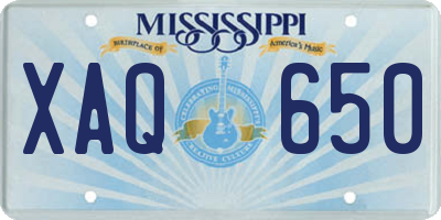 MS license plate XAQ650