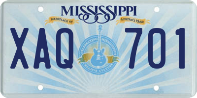 MS license plate XAQ701