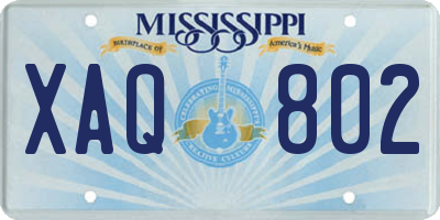 MS license plate XAQ802