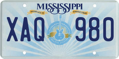MS license plate XAQ980