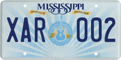 MS license plate XAR002