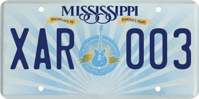 MS license plate XAR003