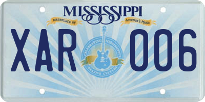 MS license plate XAR006
