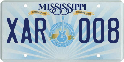 MS license plate XAR008