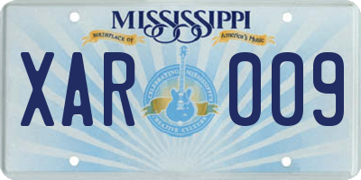 MS license plate XAR009