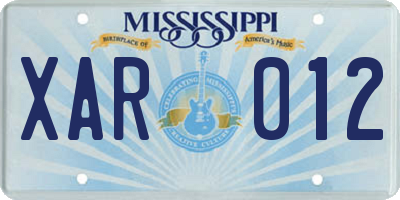 MS license plate XAR012
