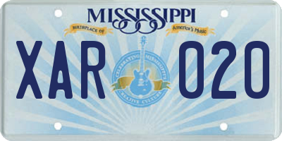 MS license plate XAR020