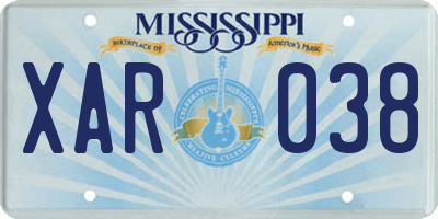 MS license plate XAR038