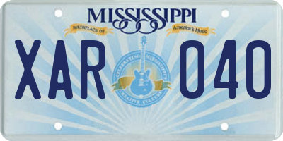 MS license plate XAR040