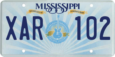 MS license plate XAR102