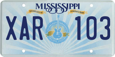 MS license plate XAR103