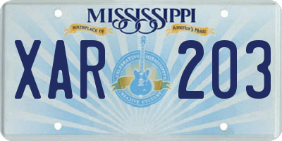 MS license plate XAR203
