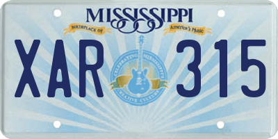 MS license plate XAR315