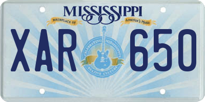 MS license plate XAR650