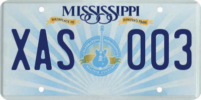 MS license plate XAS003
