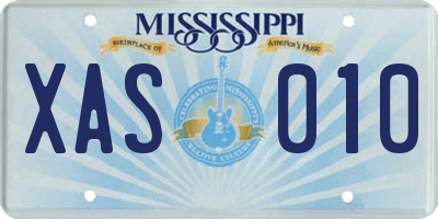 MS license plate XAS010