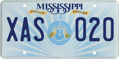 MS license plate XAS020