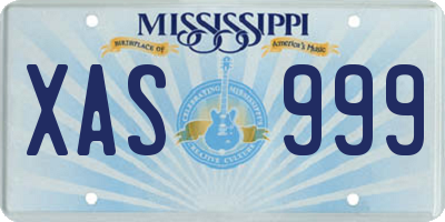 MS license plate XAS999