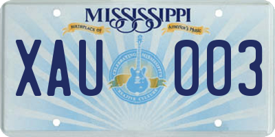 MS license plate XAU003