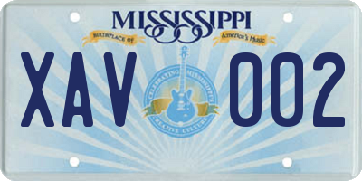 MS license plate XAV002