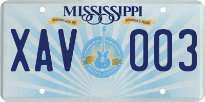 MS license plate XAV003