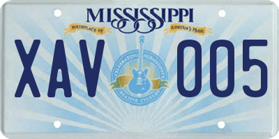MS license plate XAV005
