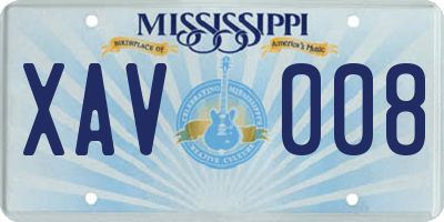 MS license plate XAV008