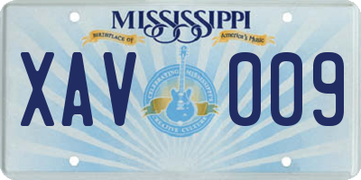 MS license plate XAV009