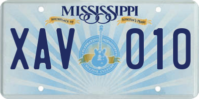 MS license plate XAV010