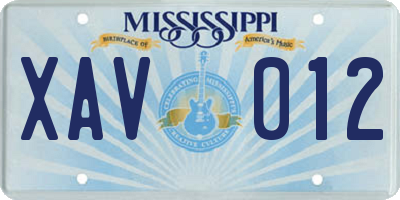 MS license plate XAV012