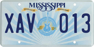 MS license plate XAV013