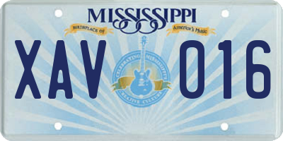 MS license plate XAV016