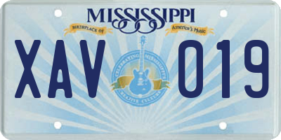 MS license plate XAV019