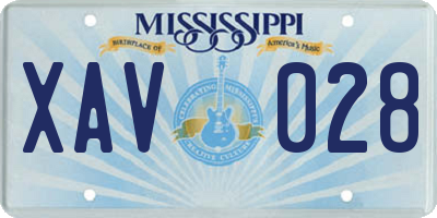MS license plate XAV028