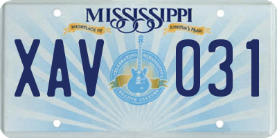 MS license plate XAV031