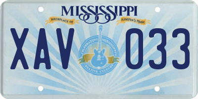 MS license plate XAV033