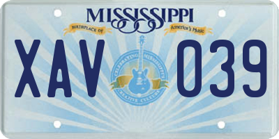 MS license plate XAV039